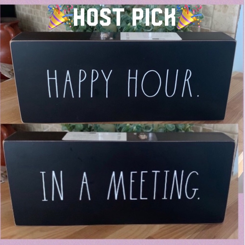 Rae Dunn “HAPPY HOUR/IN A MEETING” Black Farmhouse Wood Double Sided Sign NWT